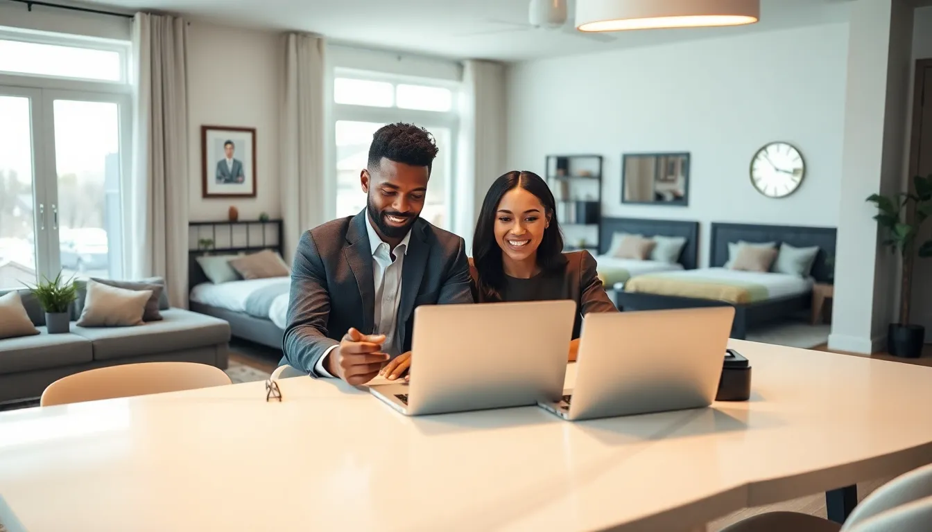 couple exploring rental options in a stylish home.